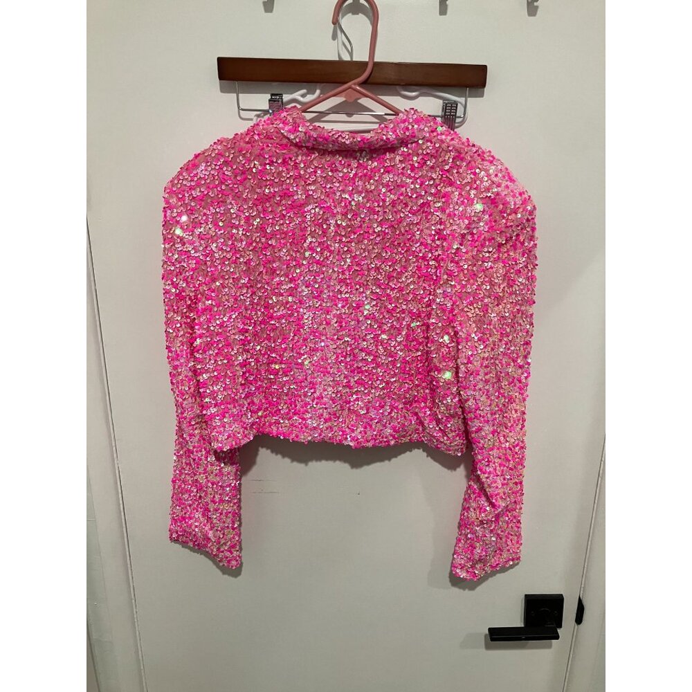 Nasty Gal Women's Premium Velvet Sequin Cropped Blazer, Pink, Size 14, NWT - Picture 2 of 3